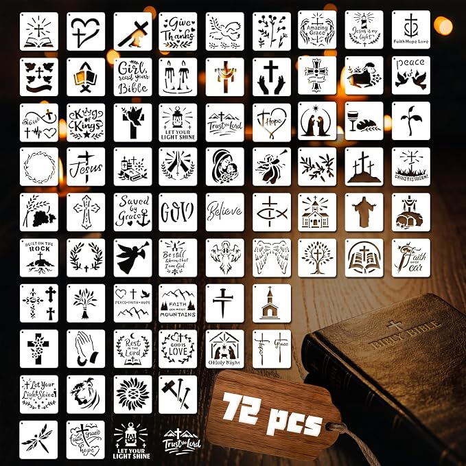 72 PCS 3x3 Inch Religion Christian Stencils by Yazhiji