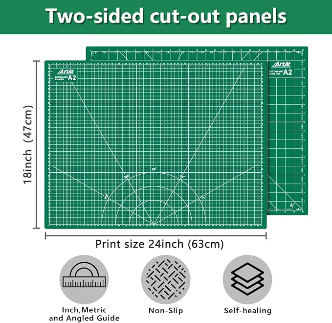 ArtAt Self Healing Cutting Mat: 18″x 24″ Green Double Sided, Non-Slip 5 Layers - Image 2