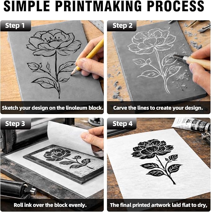 Falling in Art 8 * 10 Linoleum Carving Blocks, 8 Pack Soft Stamp Rubber Blocks - Image 6