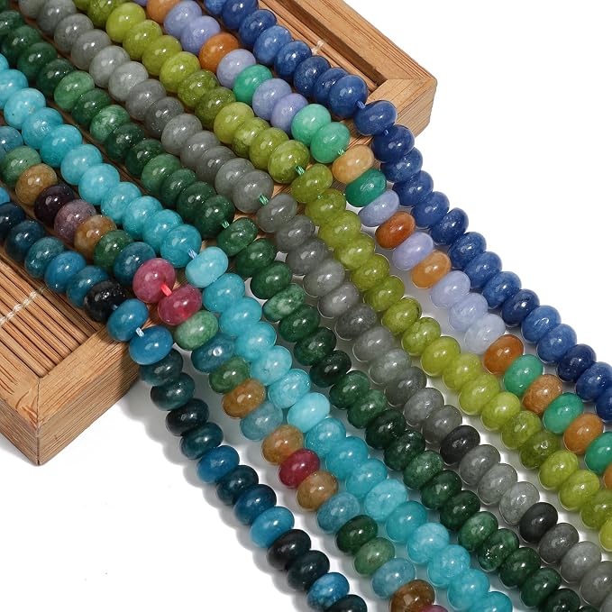 Songxi 5x8mm Natural Green Jadeite Stone Rondelle Beads, Gemstone - Image 8