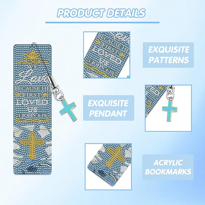 Christian Bible Diamond Art Bookmarks: 6 Pcs Bible Verse Diamond Painting Book - Image 4