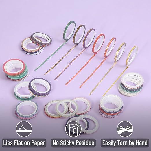 Mr. Pen- Skinny Washi Tape Set, 48 Rolls, 3mm Wide | 5.5 Yards/Roll, Washi Tape - Image 5