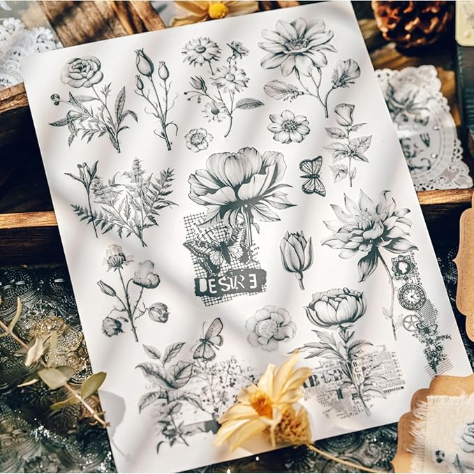 2 Sheets Vintage Floral Rub On Transfer Stickers, - Image 3