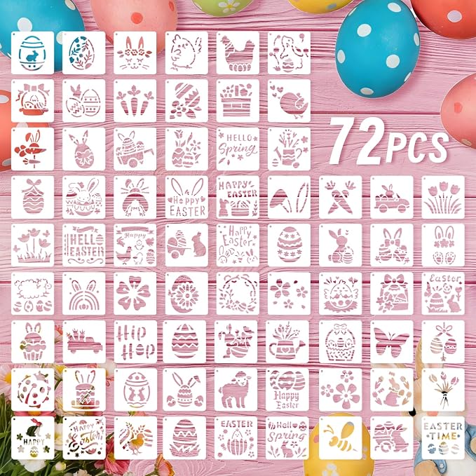 72 Pcs Easter Day Stencils for Painting Set, Reusable Eggs Rabbit Carrot Cute by atydkug