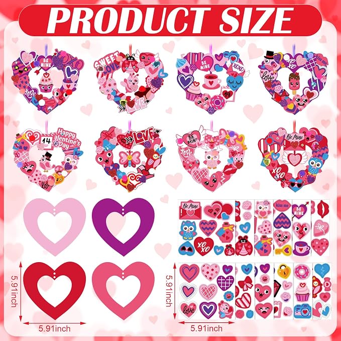 Hollowfly 48 Sets Valentine‘s Day Wreath Craft Kits DIY Wreath Hanging - Image 3