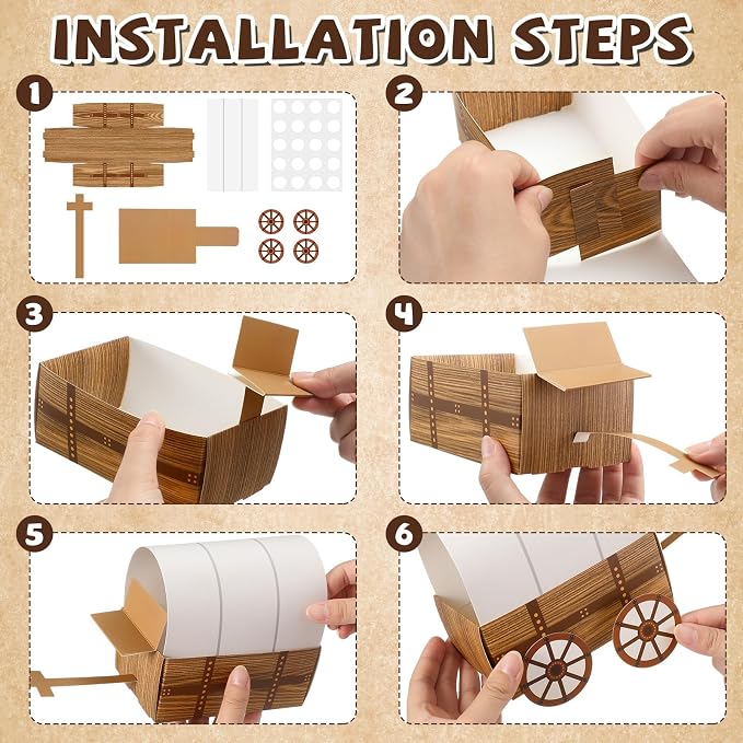 Motipuns 24 Pcs 3D Western Covered Wagon Craft Kit Toy Wagon - Image 4