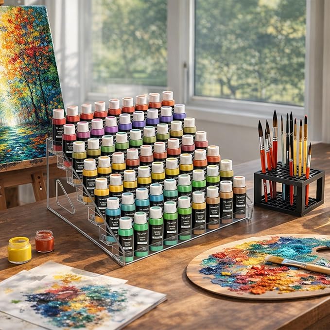 7-Layer Clear Acrylic Paint Holder Storage & Brush Organizer | Easy Assemble - Image 2