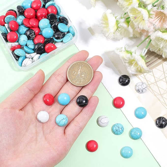 arricraft 100 Pcs Cracked Stone Cabochon, 12mm Flatback Gemstones Beads Mixed - Image 3