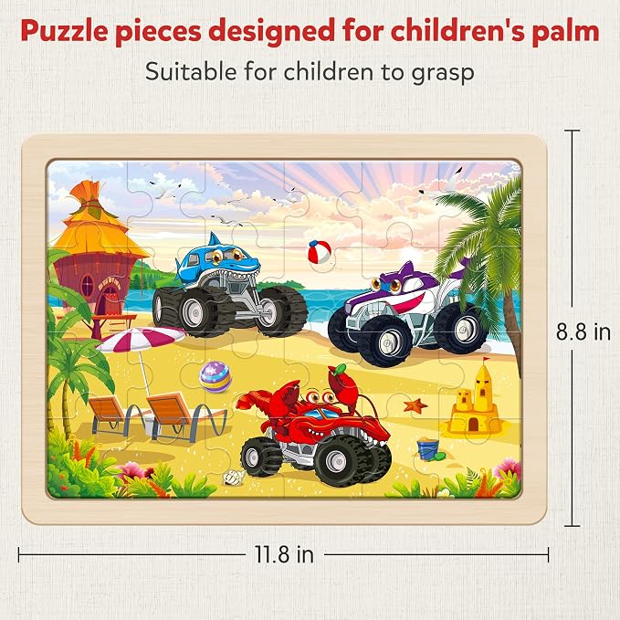 SYNARRY Large Wooden Monster Truck Puzzles - Image 5