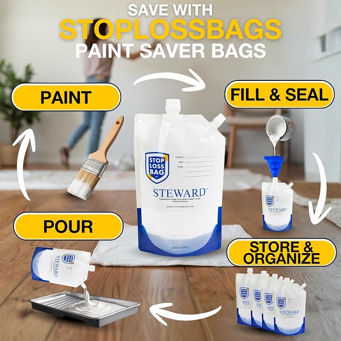 8 Reusable Paint Storage Bags 1L Leftover Paint Containers, Funnel and Clip | - Image 4