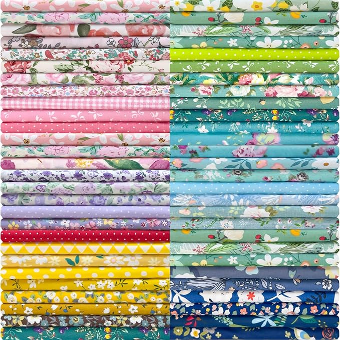 Aubliss 50pcs 100% Cotton Fabric Bundle 10" x 10" PreCut Fat Squares Sheets by Aubliss