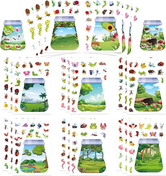 24 Sheets Insect & Bugs Jar Scene Stickers, Make Your Own Bug Jar Sticker by DUJAA