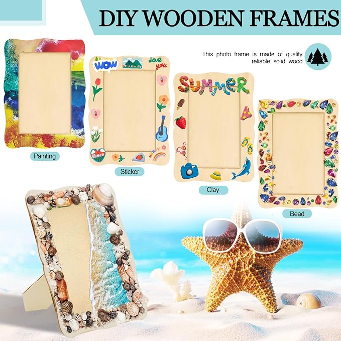RYKOMO 12 Pieces DIY Wooden Picture Frames, Unfinished Solid Wood Photo Picture - Image 3