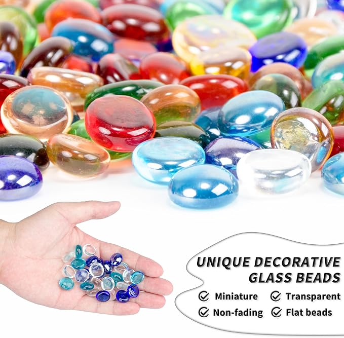1 LB Mix Blue Flat Glass Beads, 160-180PCS Small Glass Marbles, Mini Flat Round - Image 3