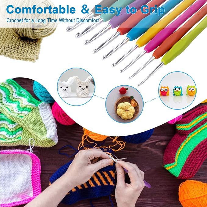 Vodiye 9 Sizes Crochet Hooks 2.0–6.0mm, Ergonomic Crochet Hook Set, Crochet - Image 2