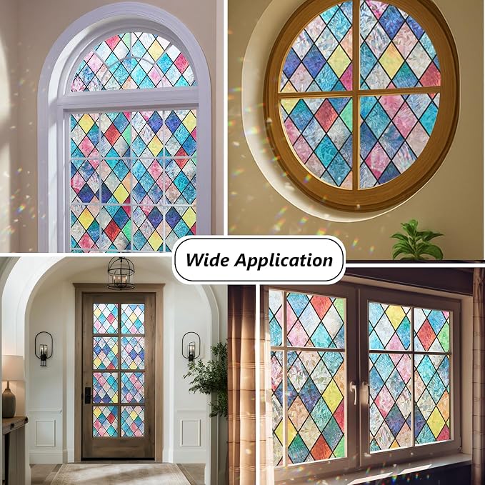 Window Privacy Film Stained Glass 45.2" x 78.7" Rainbow | Static cling – no glue - Image 3