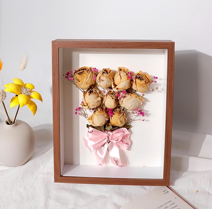 4 Pack 4x6 Shadow Box Frame，HD Glass Wooden Brown Hollow Photo Frame, Seashell - Image 2