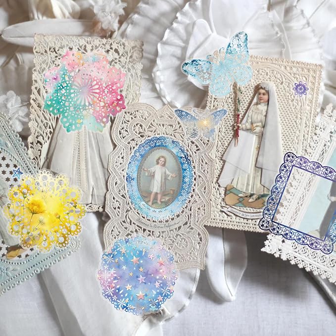 130 Pcs Pastel Fade-Resistant Lace Scrapbook Stickers - Image 4