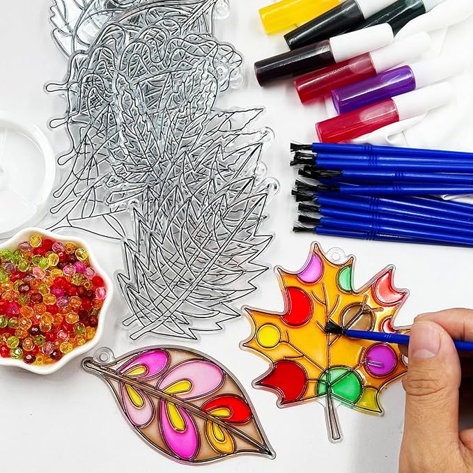 AUEKIV Suncatcher Kit 32 Sets Fall Leaf Suncatchers Window Art Paint Sun - Image 3