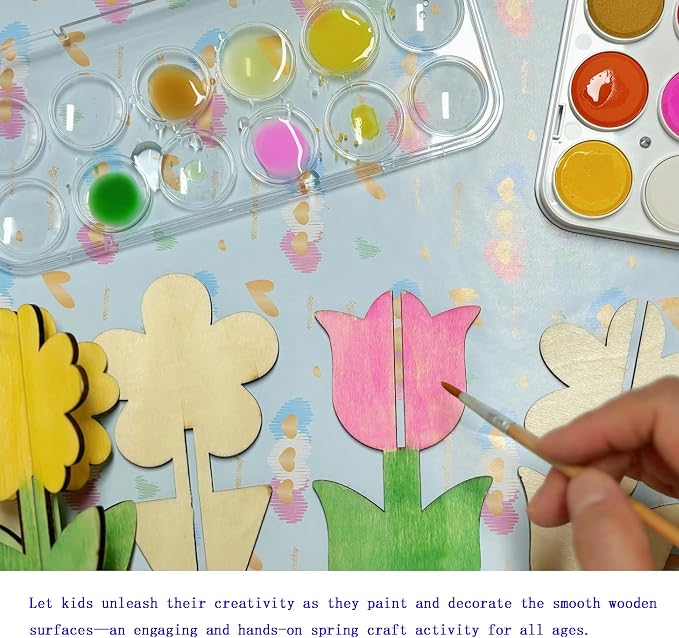 40PCS 3D Unfinished Blank Flower Wooden Cutouts Craft - Image 5