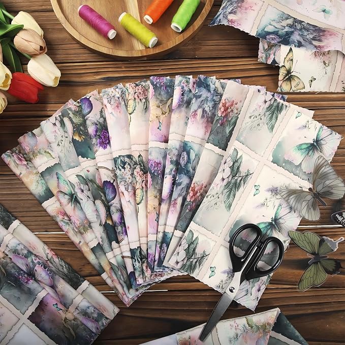 HunnmingRe 20 Pcs 10''x10'' Vintage Butterfly Quilting Fabric Square Spring - Image 3