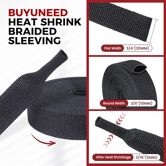 Heat Shrink Wire Loom 2:1 Shrinkable Braided Cable Sleeve 3/8 Inch ID-88ft - Image 2