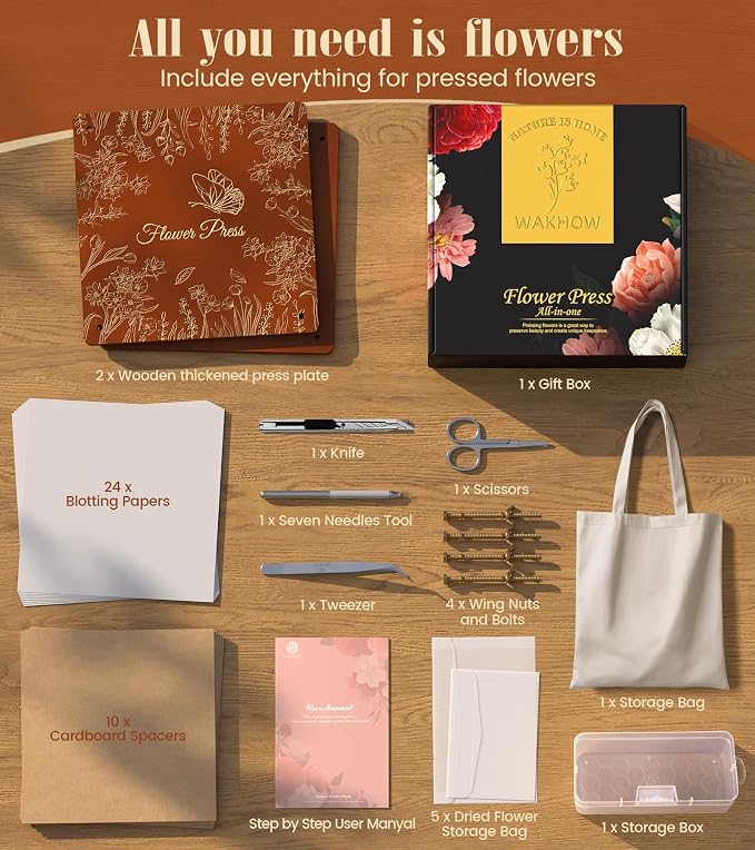 Wakhow Flower Press Kit – 11" x 11" Large Wooden Flower Presser - Image 3