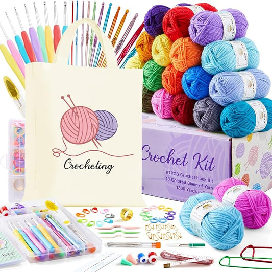 INSCRAFT Crochet Kit for Beginners Adults, 18 Large Acrylic Yarn Skeins 1800 by INSCRAFT