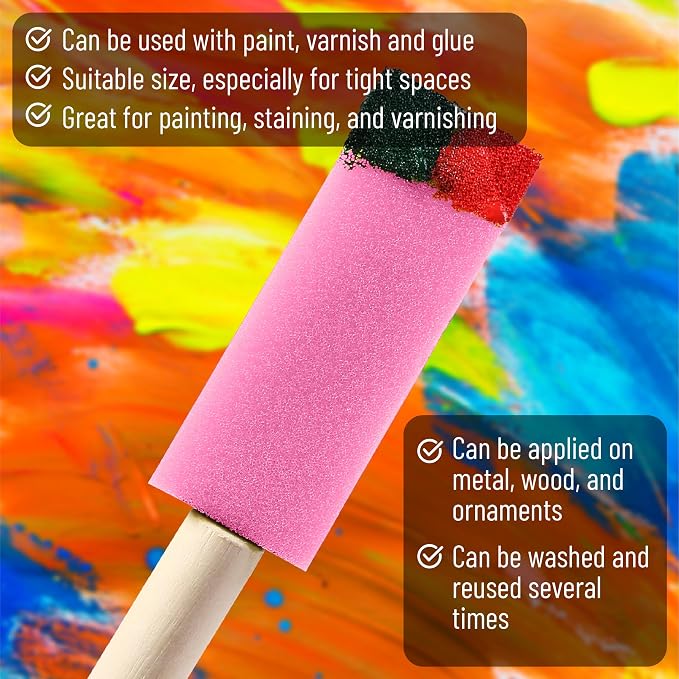 Bates- Foam Paint Brushes with Wood Handle, 1 Inch, 26 Pack, Sponge Brushes - Image 3