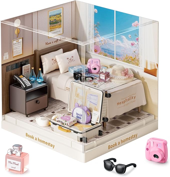 Cozy Hotel Room Miniature House Kit, Plastic DIY Dollhouse by BeepZipp