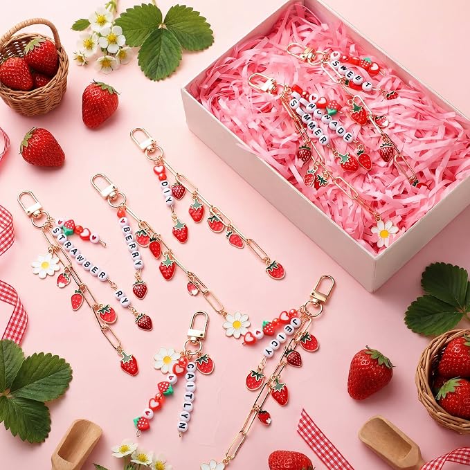 CraftyDream 558 Pcs Strawberry Charms Keychain Making Kit Strawberry Beads DIY - Image 7