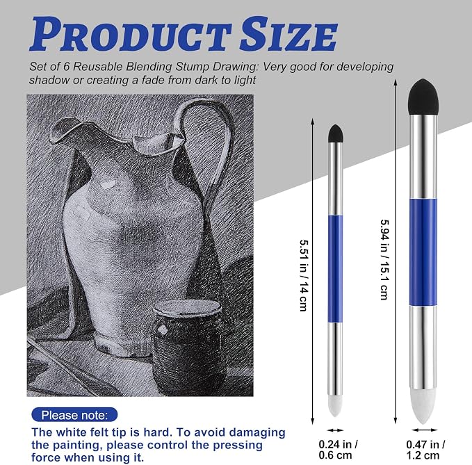 Kosiz 12 Pcs Blending Sponge Pen Double Headed Rub and Buff Washable Sketch - Image 2