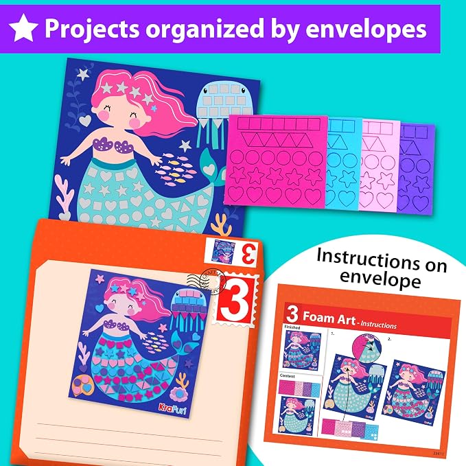 KRAFUN Craft Workshop Kit Ages 3-5 |10 Envelopes, Unicorn & Mermaid | 10 - Image 5