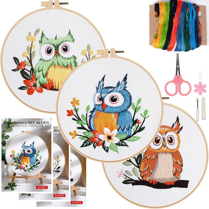 COCOMOX 3 Sets Embroidery Kit, Hand Embroidery Stiches Practice Kit by COCOMOX