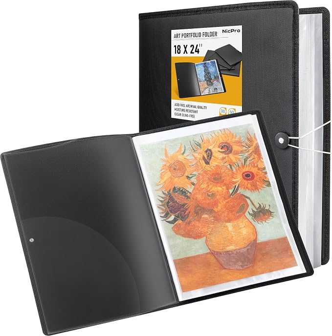 Nicpro 18"x24" Art Portfolio, 30 Pockets Display 60 Pages Art Portfolio Folder by Nicpro