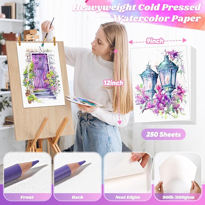 Watercolor Paper, 250 Sheets Water Color Paper Bulk, Artist Sketch Easel - Image 2