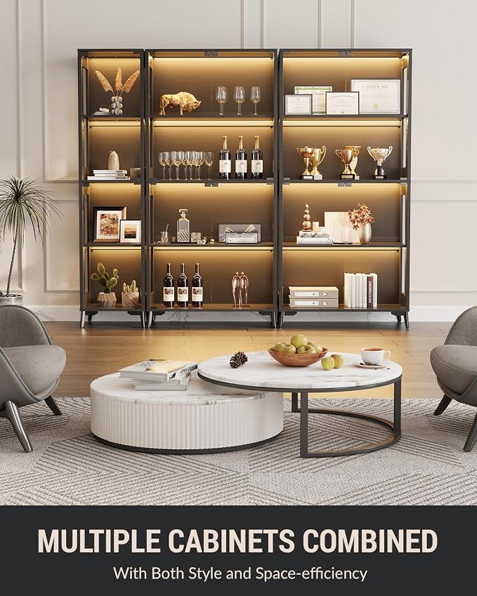 Display Cabinet with Glass Doors, 4-Tier Curio Cabinet with Adjustable Shelves - Image 7