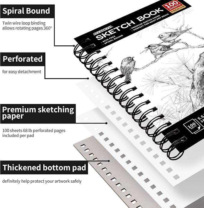 FIXSMITH 5.5"X8.5" Sketch Book | 400 Sheets Sketchbook |Acid Free Drawing Paper - Image 2