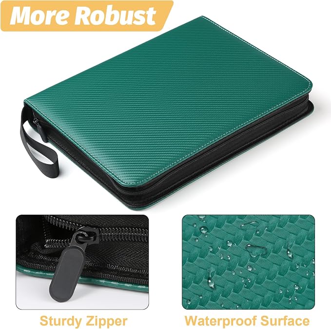 GERMUN 3 Ring 9 Pocket Zipper Card Binder, 720 Double Sided Standard PU Trading - Image 6