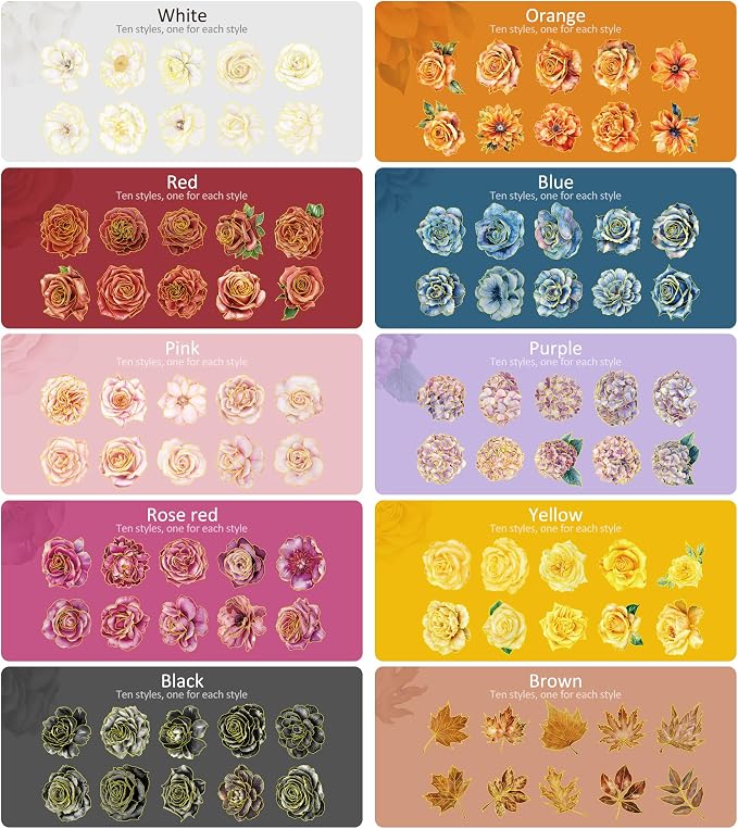 emmoolife Pressed Flower Stickers Set Large Dried Flowers Themed Resin Sticker - Image 2