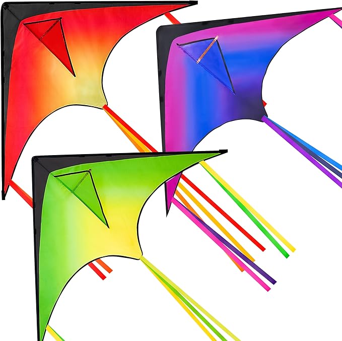 JOYIN 3 Packs Large Delta Kite Gradient Rainbow, Large Delta Beach Kite by JOYIN