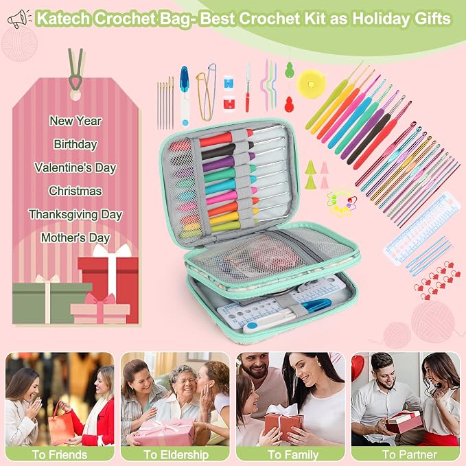 Katech Crochet Hooks Set with Crochet Case, Colorful Soft Handle Knitting - Image 6