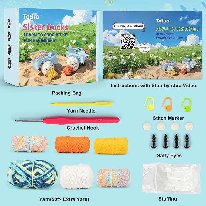 Totiro Crochet Kit for Beginners, Ducks Amigurumi Starter Kit, Easy DIY Craft - Image 4