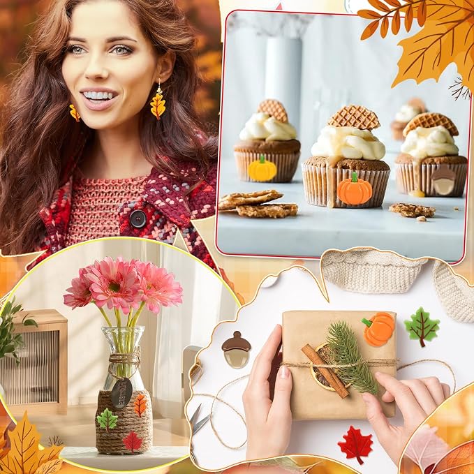 JUNEBRUSHS 80 Pcs Fall Mini Resin, Pumpkins Acorn Maple Oak Leaves Flatback - Image 7