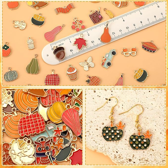 SANNIX 350pc Fall Charms, Thanksgiving Enamel Pumpkin Maple Leaf Turkey Autumn - Image 2