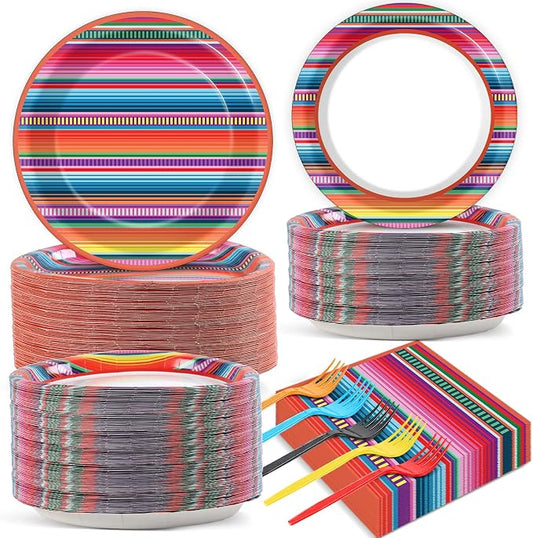 200PCS Mexican Paper Plates and Napkins Fiesta Taco Themed Party Supplies Mayo by Qyeahkj