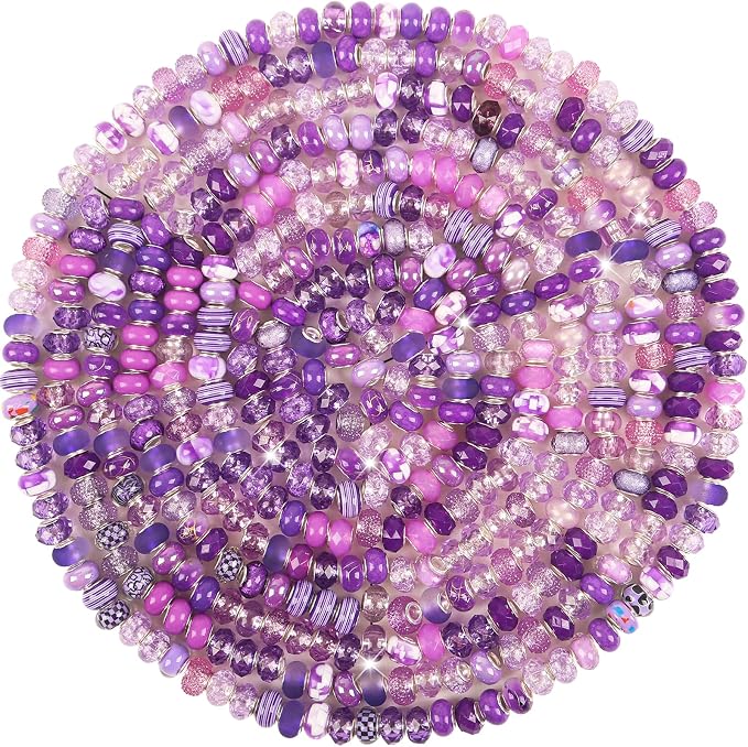 Large Hole Beads Spacer Beads Purple Assorted European Craft Big Beads Large by BRACELETMAKINGKIT