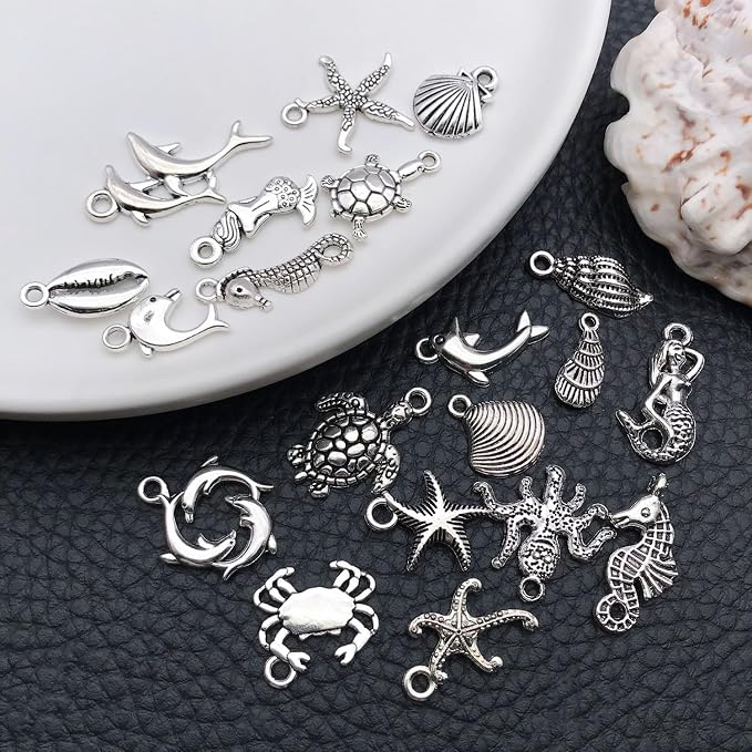 WOCRAFT 60pcs Antique Silver Ocean Charms Bracelet Charms - Image 3