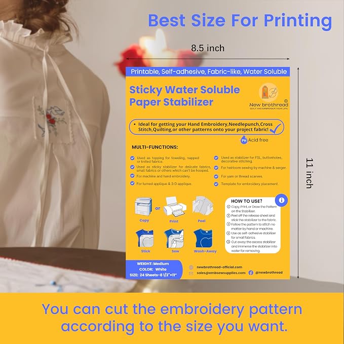 New brothread 24PCS 8.5"x11" Sticky Water Soluble Embroidery Stabilizer - Image 2