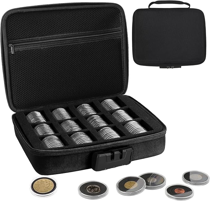 Coin Capsules with Foam Gasket and Storage Organizer Box, Coin Storage Case by WAEKIYTL